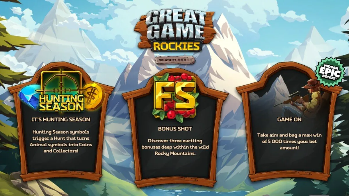 Cenário montanhoso e rústico do slot Great Game Rockies